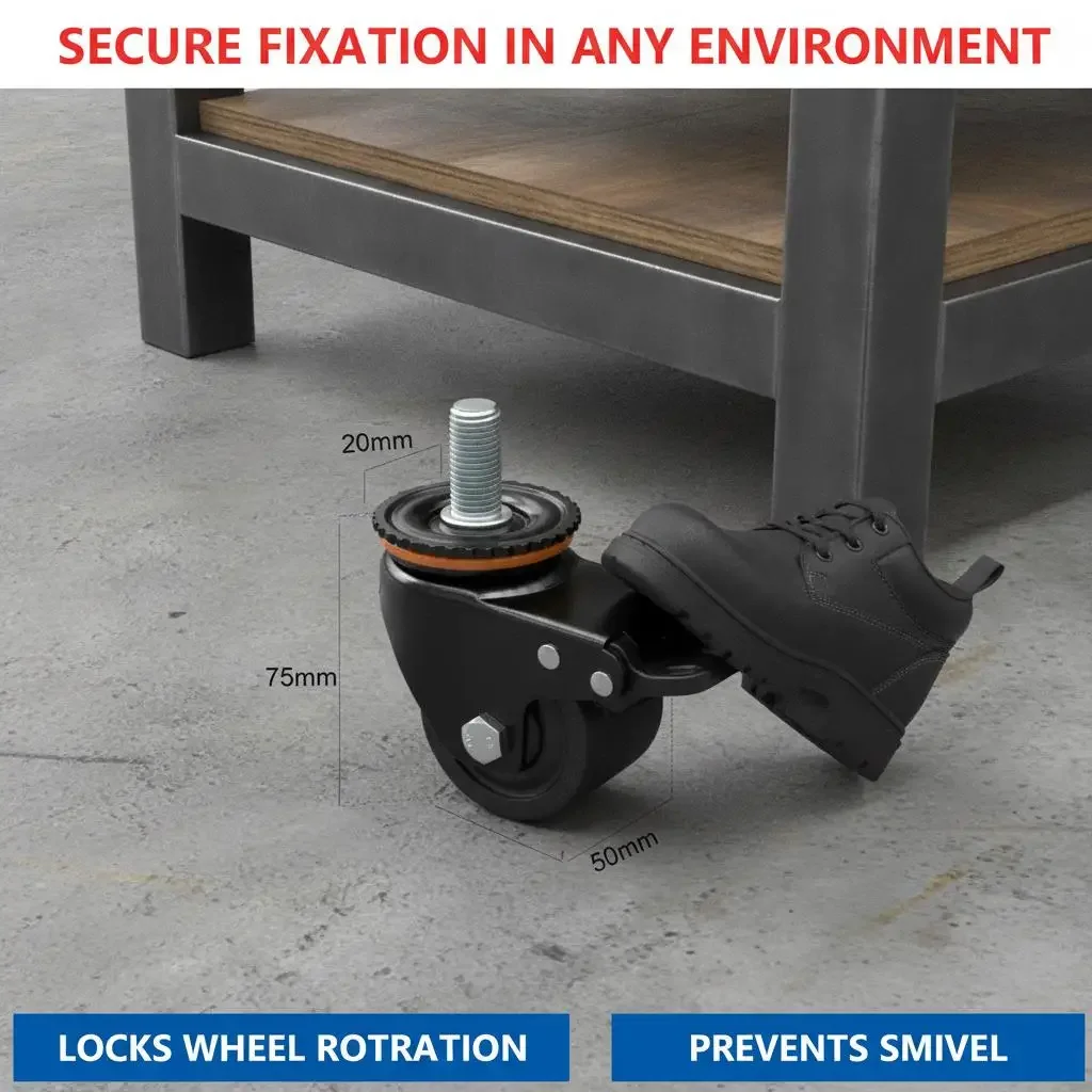 Heavy Duty Industrial Caster Swivel Wheel 2/2.5/3 Inch with Adjustable Leveling Feet 1.2-1.8 Ton Load Capacity for Commercial Us