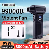 Wireless Jet Fan 990000RPM Brushless Motor Turbo Jet Blower Car Vacuum Cleaner Lighting/Digital Display Outdoor Portable Blower