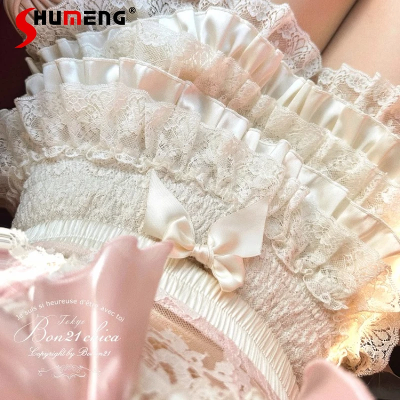 French Style Women's Clothing Doll Feeling Acetate Lace Cake Culottes Japanese Rojita Pink High Waisted Slimming Kawaii Shorts