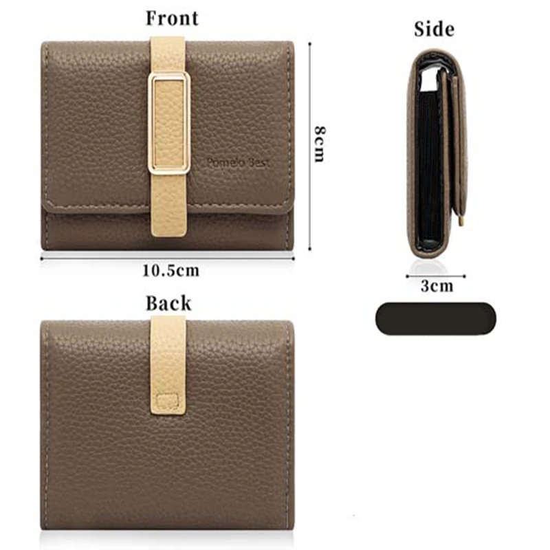 Pomelo Best Cartera corta plegable de color sólido, monedero plegable portátil, tarjetero para mujer, azul pizarra