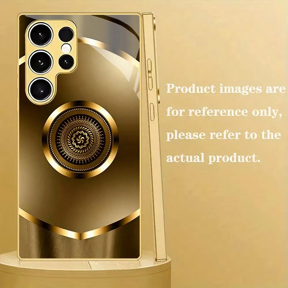 Golden circle electroplated glass phone case suitable for Samsung Galaxy S26 S25 S24 S23 S22 S20 FE/Ultra/Plus anti drop