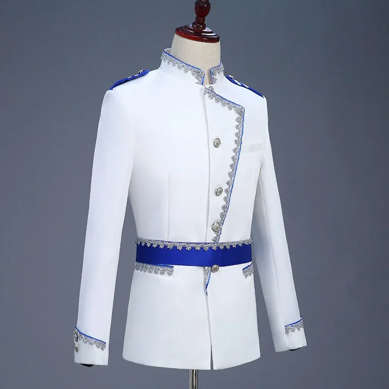 Men Medieval Renaissance Steampunk Costume Royal Guard Costume Dress Up White Prince Costume Military Uniform CosplayCostume