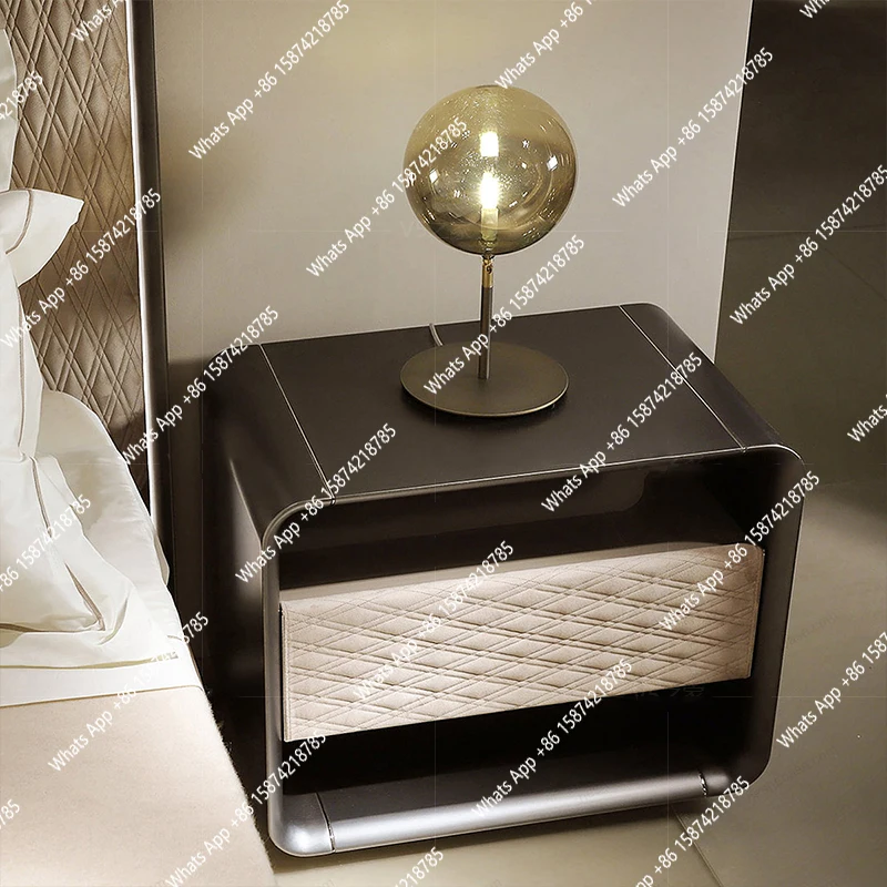Italian light luxury bedside table modern simple stainless steel cabinet creative bedroom bedside storage cabinet