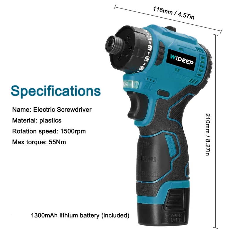 18V Brushless Screwdriver Lithium Electric Drill Rechargeable Hand Drill Screwdriver Electric Tool Torque Drill Repairing Kit