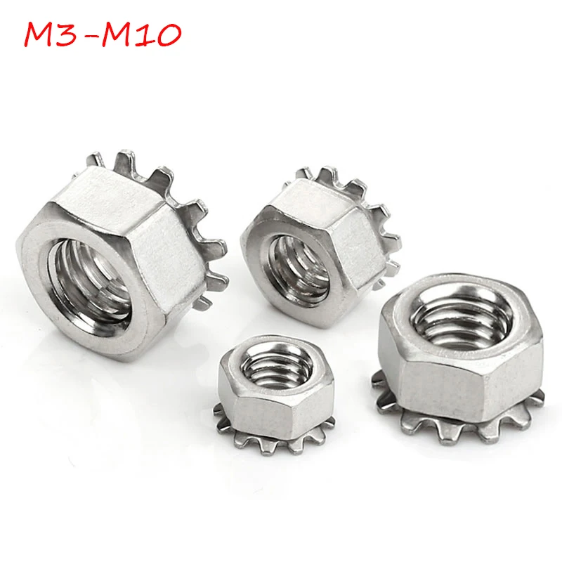 304 Stainless Steel K-Shaped Nut With Toothed Nut Carbon Steel K-Shaped Cap Multi Toothed White Zinc Screw Cap M3M4M5M6M8-M10