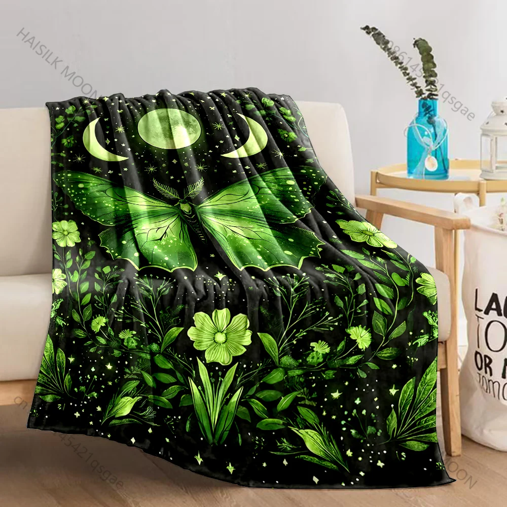 Green lunar moth moons stars florals Print Adult Child Warm Blankets Home Travel Car Soft Comfortable Suitable for all seasons