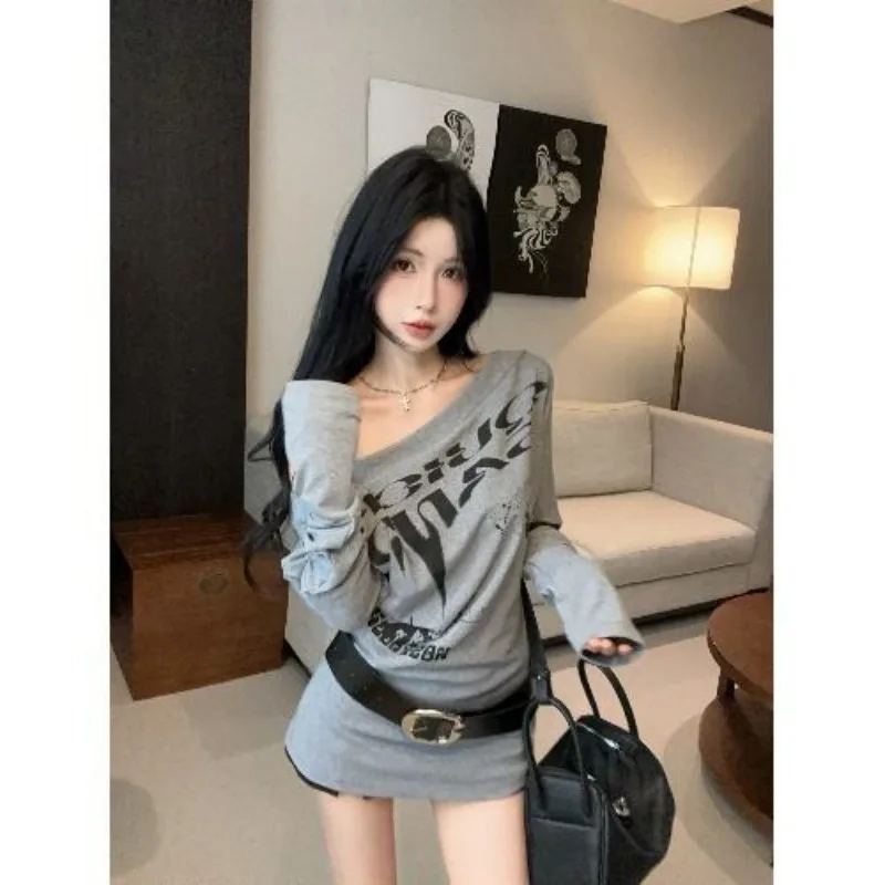 

Женская одежда, весенне-осенние модные однотонные пуловеры с корейским принтом и круглым вырезом, женские универсальные пуловеры с диагональным воротником T