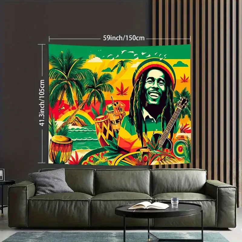 VIKAMA Bob Marley Reggae Red Yellow Green Island Tapestry Hanging Cloth Cool Wall Decoration Living Room Room Decoration