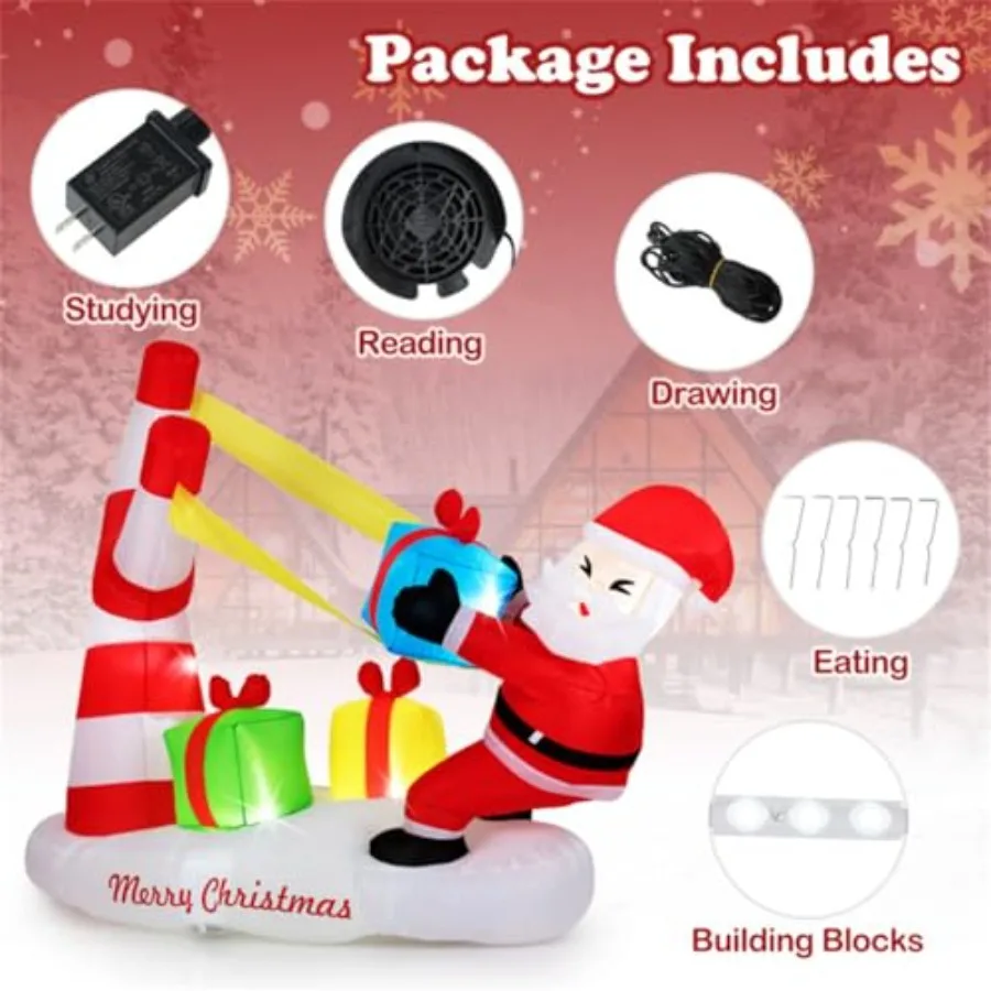 Yard inflatable Santa Claus decoration, 7FT tall, weather-resistant PVC material, red and white color, with 5 built-in LED ligh