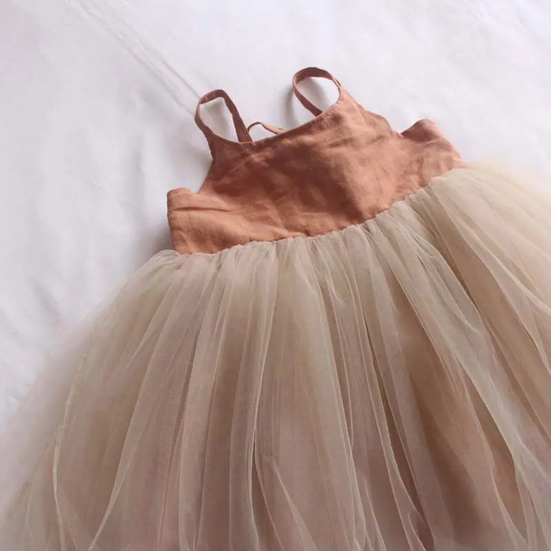 Summer Brown Tutu Dress Lolita baby Child Girls Casual Midi Dress Children Dresses For Teens Party Princess Sundress