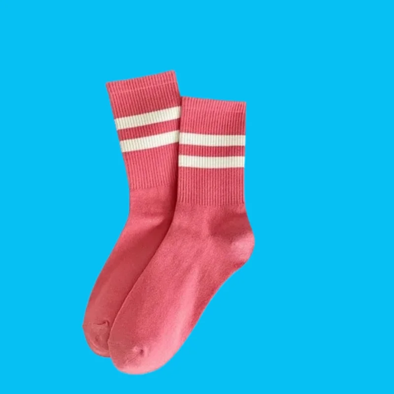 

1 Pairs 2024 New Women's Socks Solid Color Socks Women's Autumn and Winter Socks Striped College Style Sports Long Cotton Socks