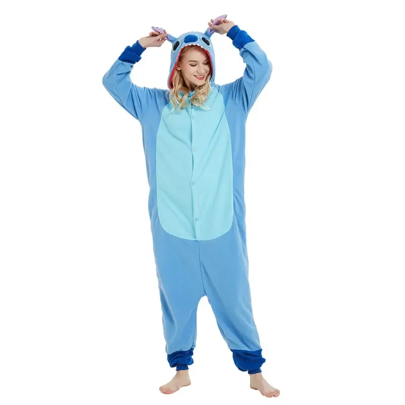 EE01 MINISO Kigurumi Stitch Onesies Sleepsuit Adult Pyjamas Cartoon Sleepwear Unisex Men Women Onesie Pajamas Cosplay Costum&0Ww