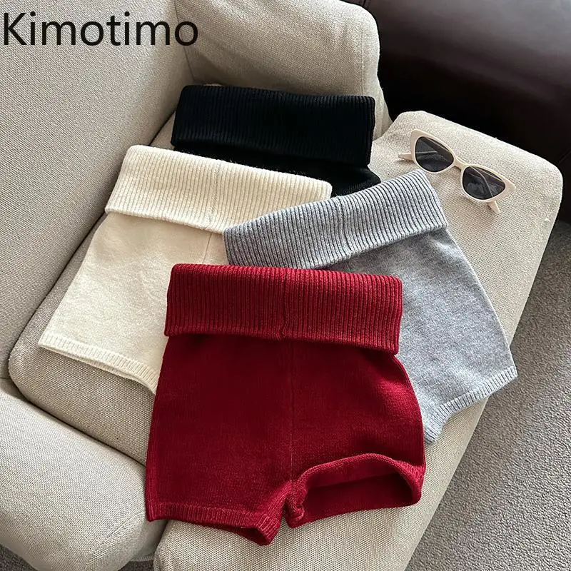 Kimotimo Sexy Spicy Girl Knitted Shorts 2024 Autumn Winter High Waist Tight Slim Wrap Short Pants Casual Solid Y2k Clothes Chic