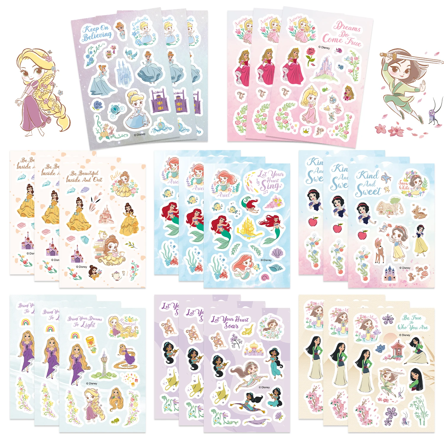 8/16/32 pçs disney princesa série fazer um rosto quebra-cabeça adesivos neve branca rapunzel decalque diy bagagem telefone guitarra copo skate