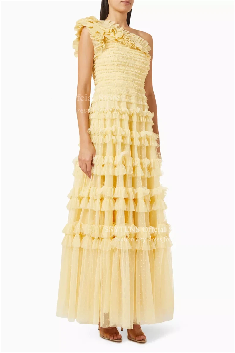 SSYTENS robes de soirée de bal élégantes robe formelle en Tulle à pois plis en filet à plusieurs niveaux a-ligne de luxe une épaule robe de soirée personnalisée