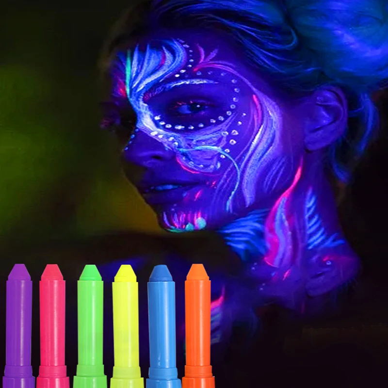 YOMDID 6 Color Glow in The Dark Face Paint Black Light Paint UV Neon Body Paint Non Toxic Fluorescent Halloween Party Decoratio