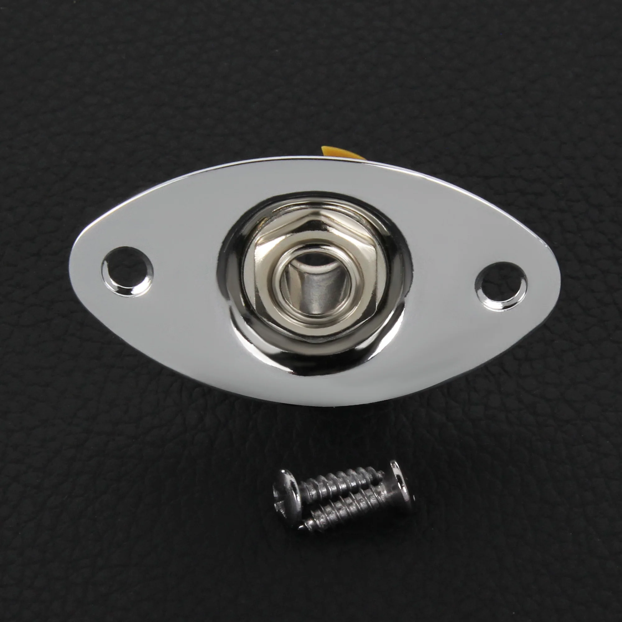FLEOR 1PCS Oval Guitar Output Jack Socket 1/4'' 6.35mm Mono Jack for Electric Guitar, Chrome/Black view 2