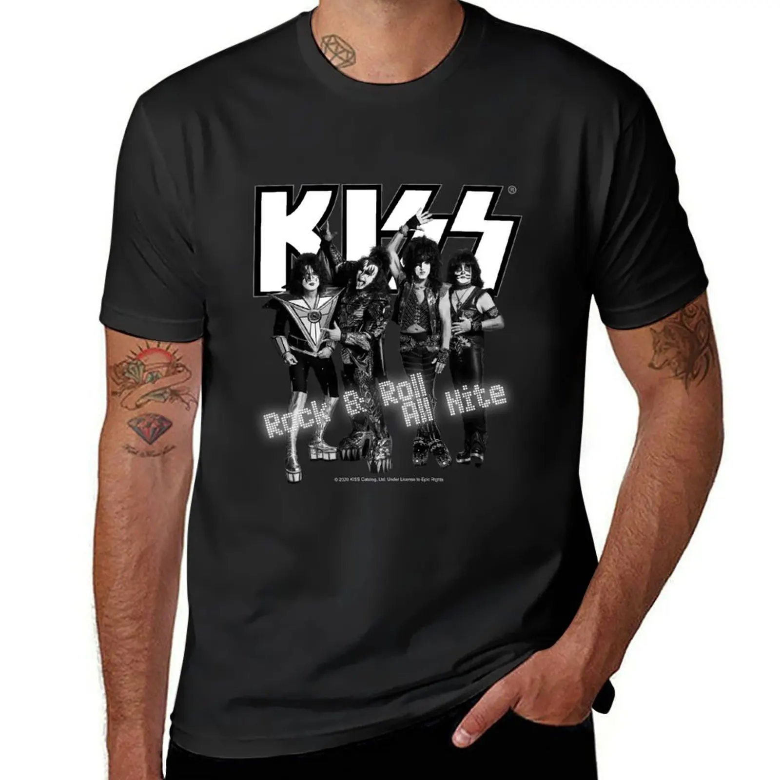 KISS ? Rock & Roll All Nite - Full Black and White T-Shirt sweat sports fans quick drying kawaii clothes t shirts for men