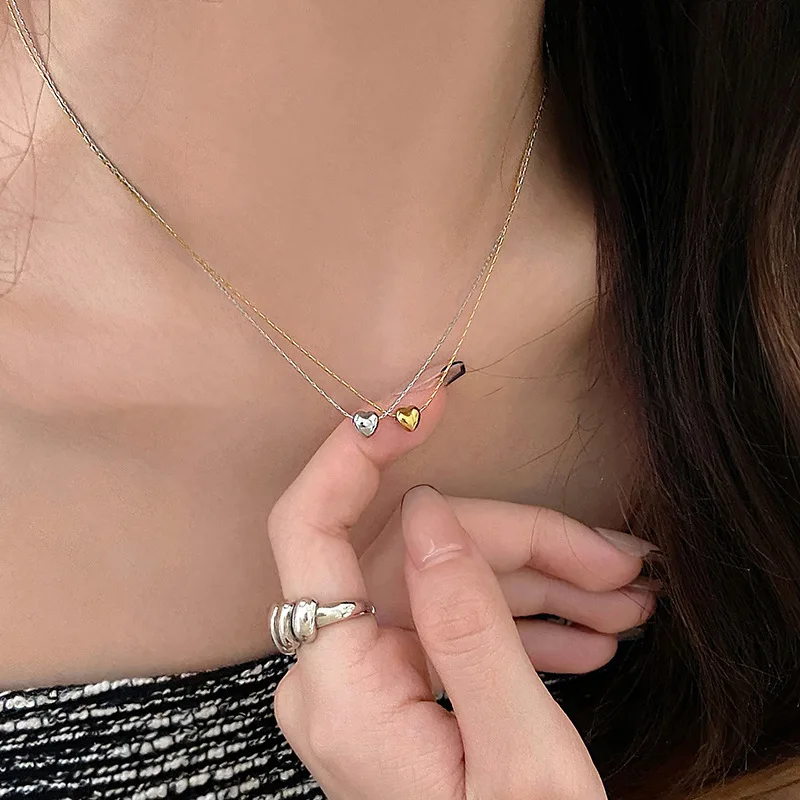 Gold Color Heart Pendant Necklace for Ladies Korea Fashion Simple Design Trendy Party Jewelry Accessory