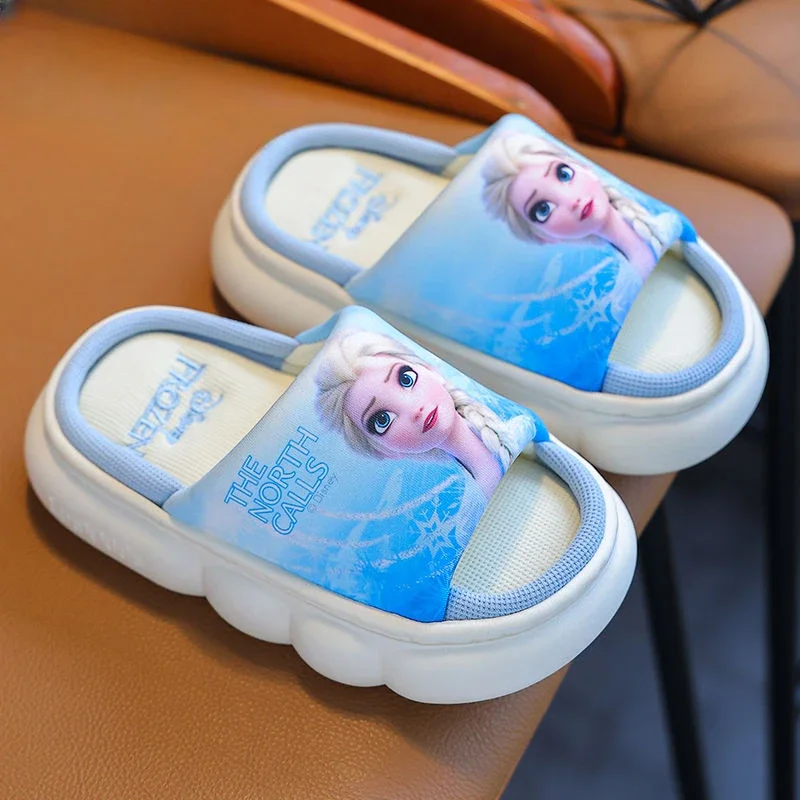 Disney Princess Elsa Home Slipper Frozen Girls\' Breathable Non-slip Thick Sole Baby Floor Slippers Sandals Peep-Toe Blue Shoes