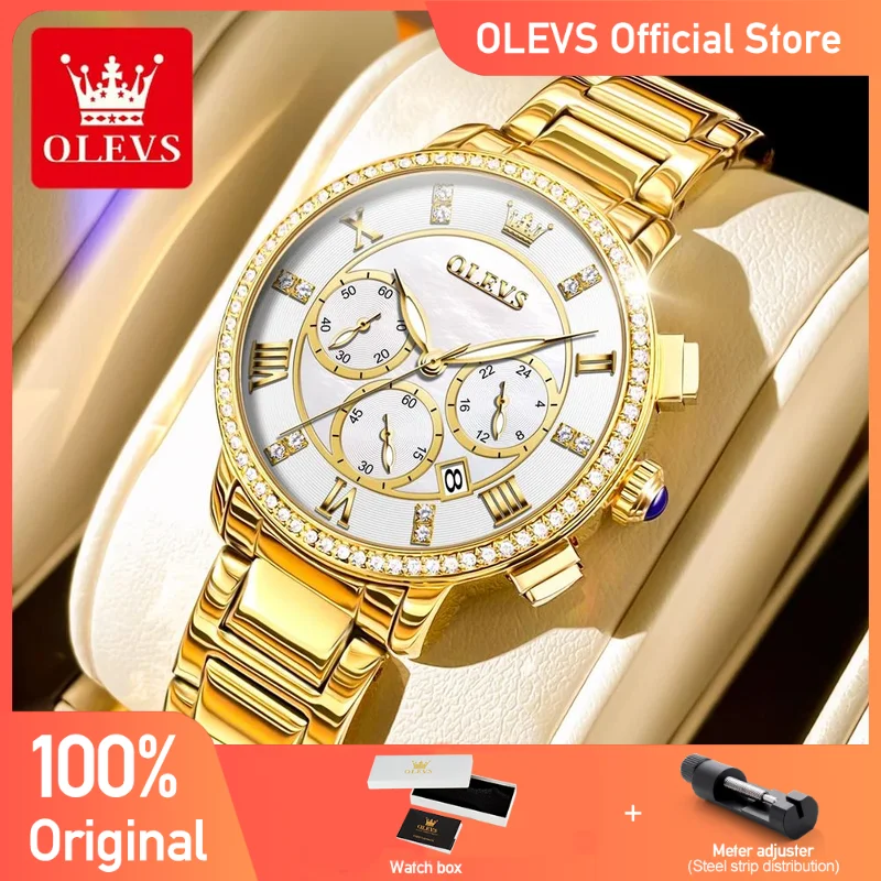OLEVS Women's Light Luxury Watches Fashion Original Quartz Watch for Ladies Waterproof Luminous Chronograph Wristwatch Date New