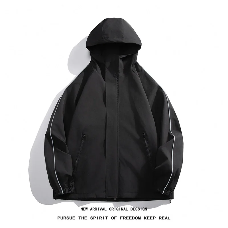 

Spring New Large-size Men's Waterproof Jacket Men's Contrasting Color Loose Large-size Hooded Jacket