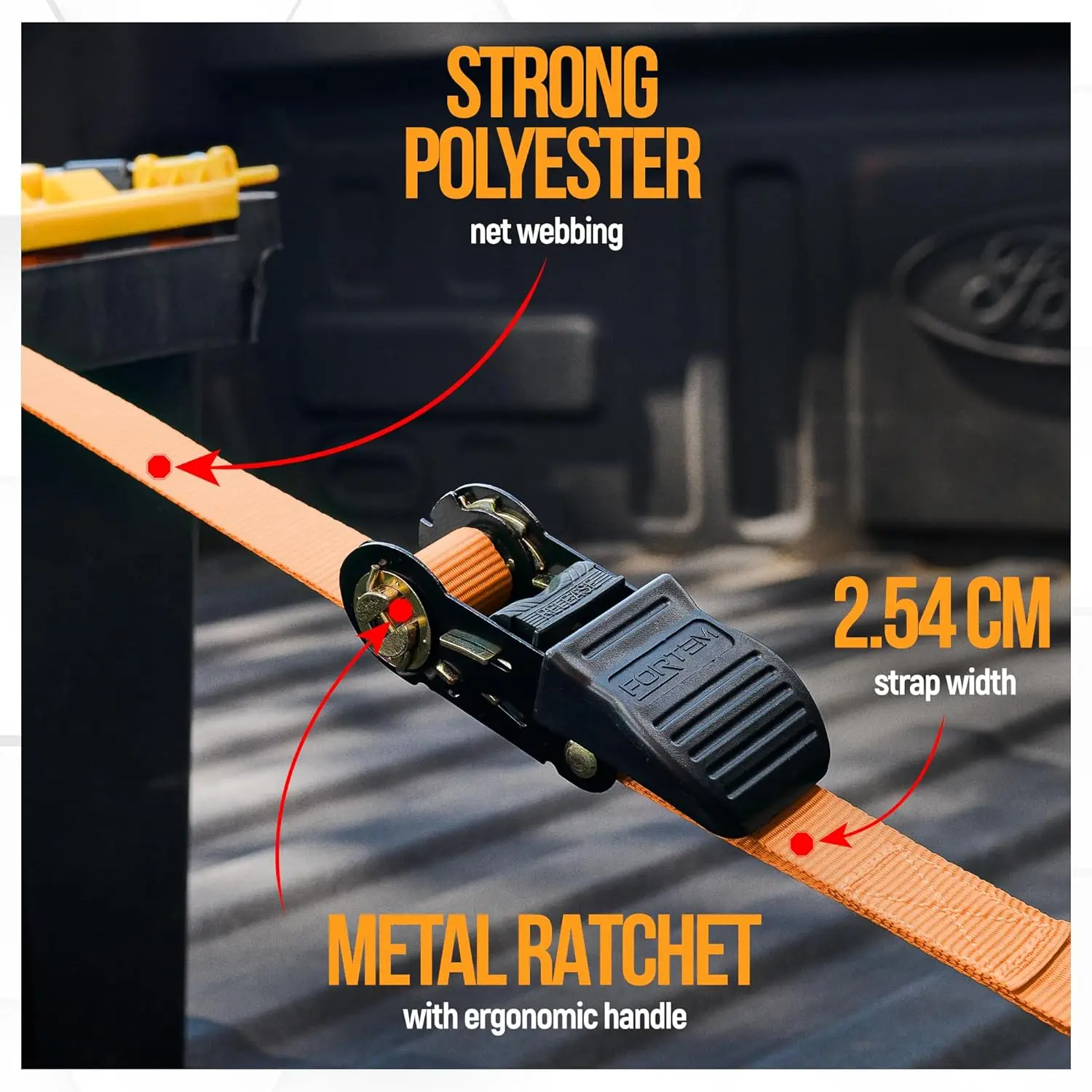Ratchet Straps,748kg Break Strength,4 Pack 4.6m x 2.54cm Tie Down Strap Set,4 Soft Loops, Motorcycle Straps Tie Downs, Carry Bag