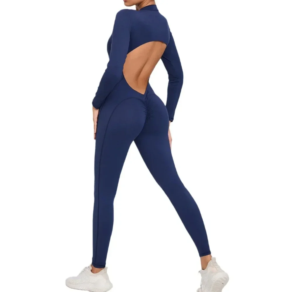 

Seamless Yoga Zipper Jumpsuits Sports Fitness Beauty Back Hip-Lifting Long-Sleeved One-Piece Workout Gym Tracksuits for Women