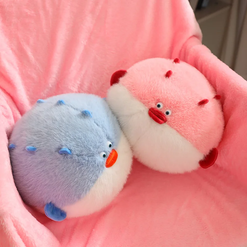 Cute Cartoon Puffer Globefish Plush Pillow Pink/Blue Underwater Fish with/without Blanket Seat Cushion Decoration Gift