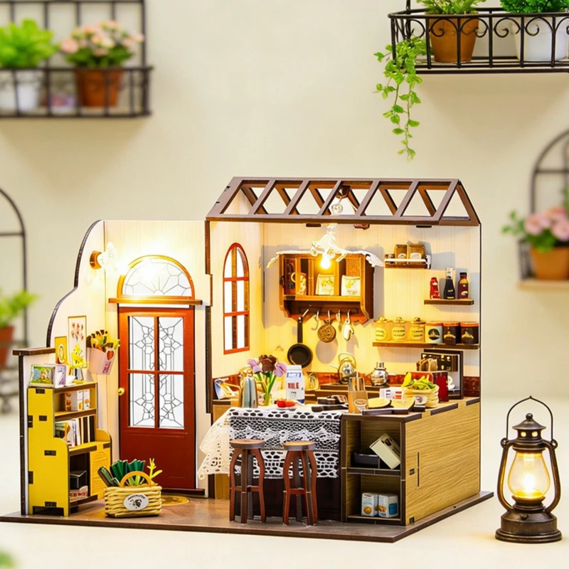 Peta's Kitchen Wooden assembly hut DIY handmade materials building ornament miniature scene gift wooden house model