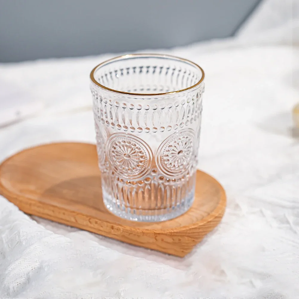 Nordic Style Sunflower Water Cup Transparent Retro Relief Glass Cup Breakfast Cold Drink Cups Milk Juice Cup Drinkware