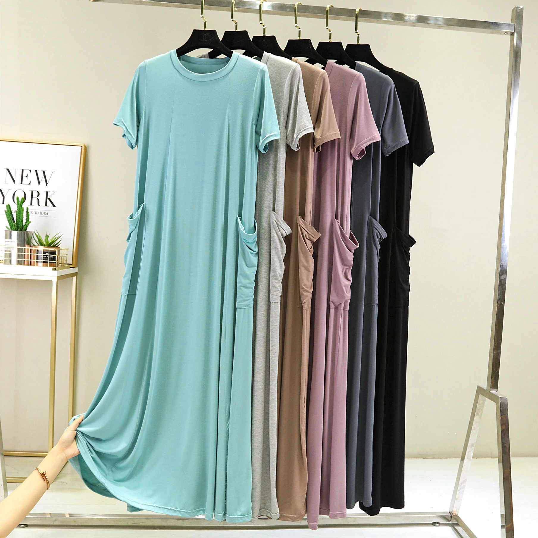 Koreanische Sle Sommer Modal Lange Dr Frauen Slim Fit Taille Cinched Casual Personali Lange Knöchel Länge Svel Dr