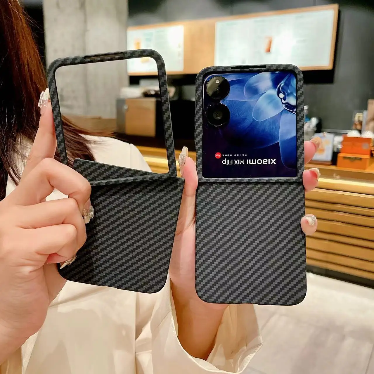 Funda para Xiaomi Mix Flip2 Simple Flip Cover fibra de carbono Color a juego textura PC cubierta para Xiaomi Mix Flip 2 parachoques a prueba de golpes