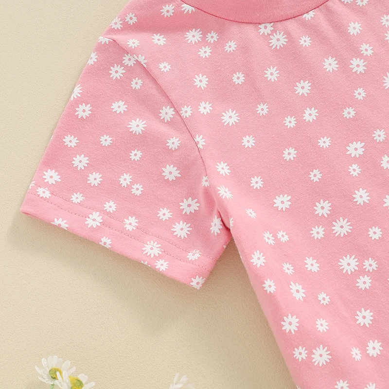 Toddler Baby Girl Summer Clothes Floral Print Outfit Short Sleeve T Shirt Tops and Stretch Jogger Shorts Set