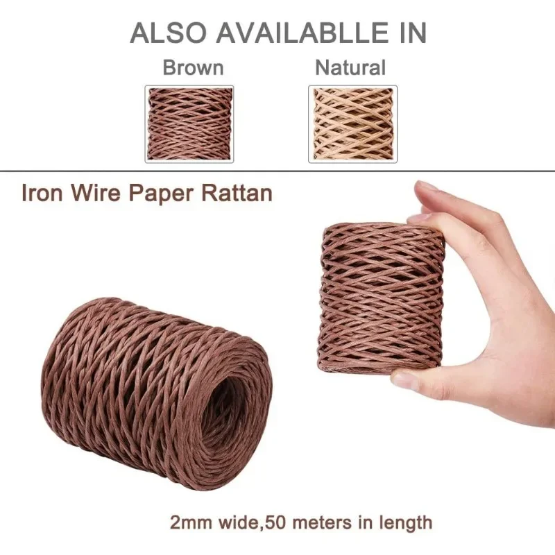 55 Yards Floral Iron Bind Stem Wire 2mm Paper Wrapped Rattan Rope Rustic Paper Twine for Flower Bouquets DIY Crafts Gift Wrap