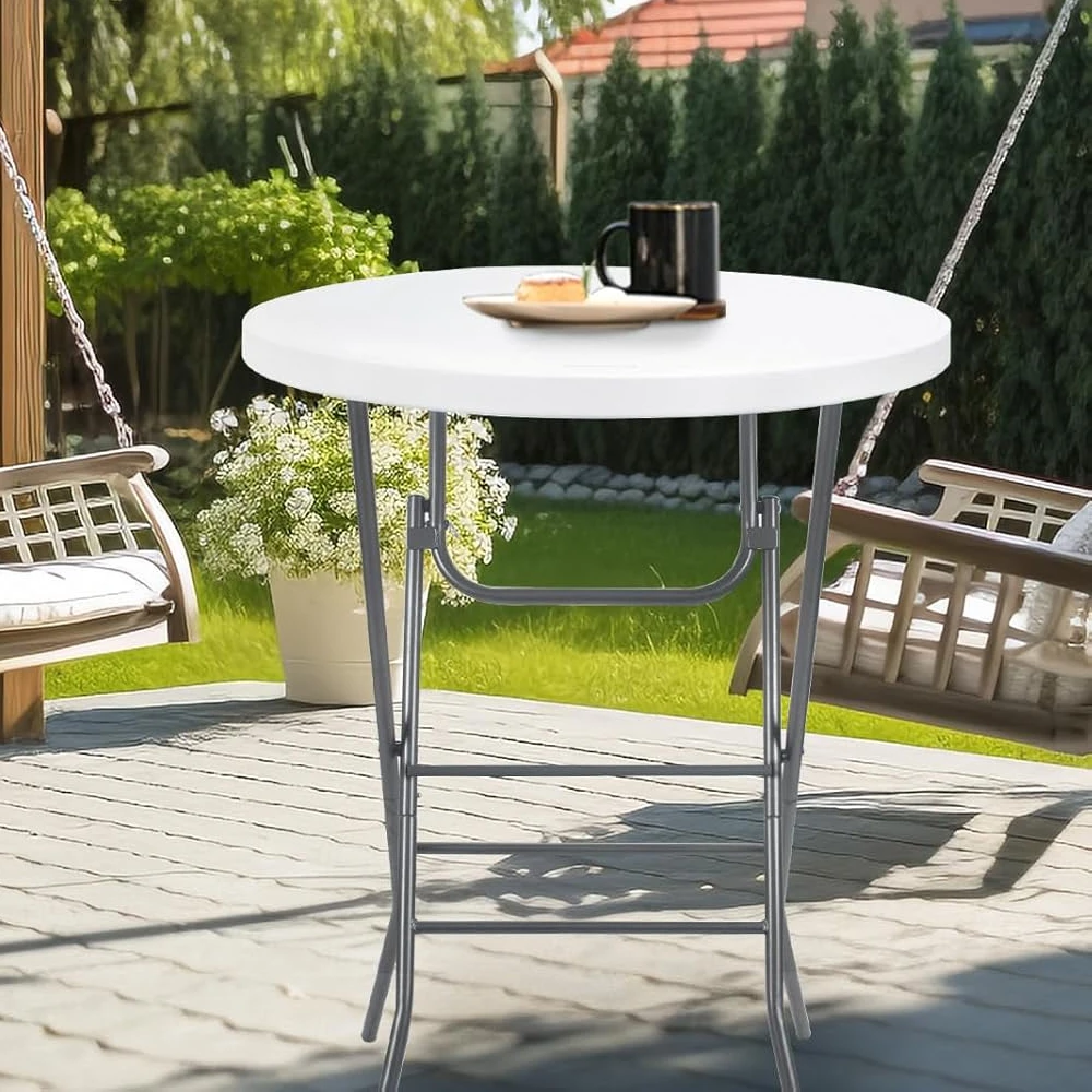 

Round folding table, 31.7" D x 31.7" W x 43.3" H, indoor and outdoor high top table, for bar, patio, restaurant