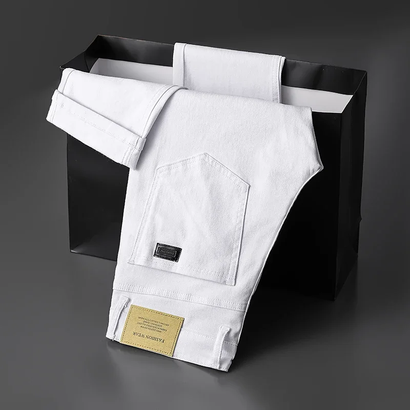 

Мужские белые узкие прямые брюки, повседневные брюки, весна, лето, осень, комфортные эластичные розово-красные модные дизайнерские брюки, новинка 2023 года