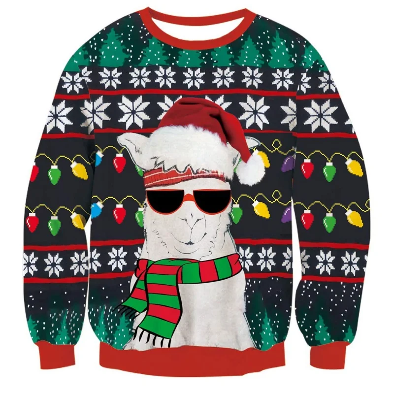 سانتا كلوز نمط هوديي للرجال النساء الألبكة شجرة ثلاثية الأبعاد طباعة البلوز الخريف طويلة الأكمام س الرقبة هوديس بلوزات فضفاضة #5