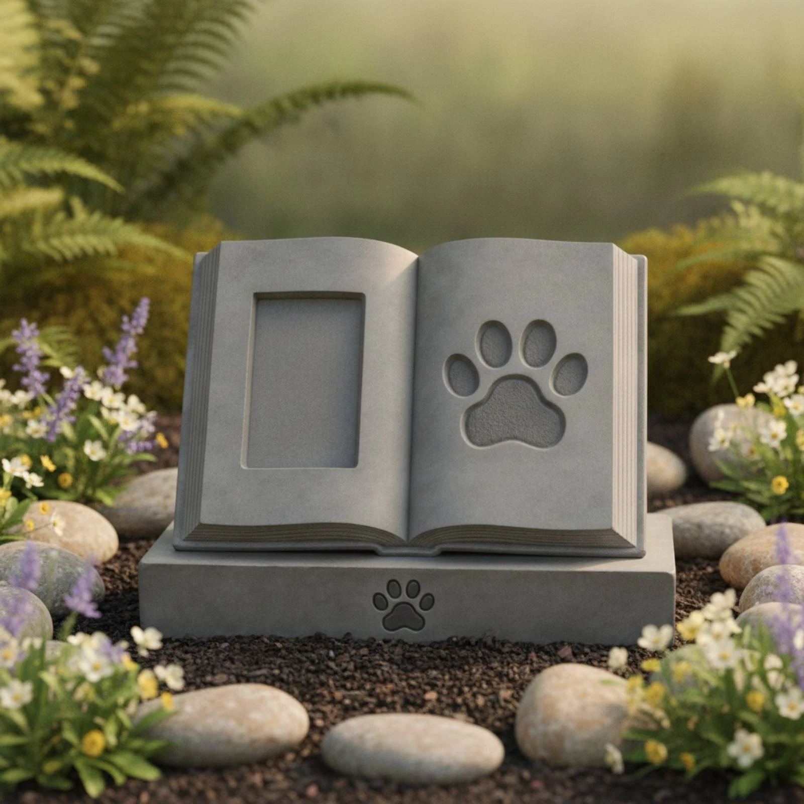 Pet Memorial Stone with Photo Frame Outdoor Memorial Stone with Photo Frame Long-Lasting Matte for Grieving Families, Garden