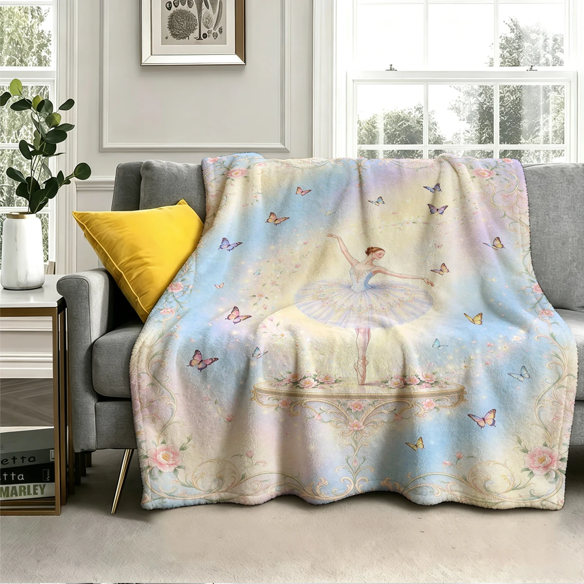 Ballerina Stage Butterfly Flannel Blanket Warm Soft Halloween Christmas Decorative Couch Warm Cozy All-Season Gift