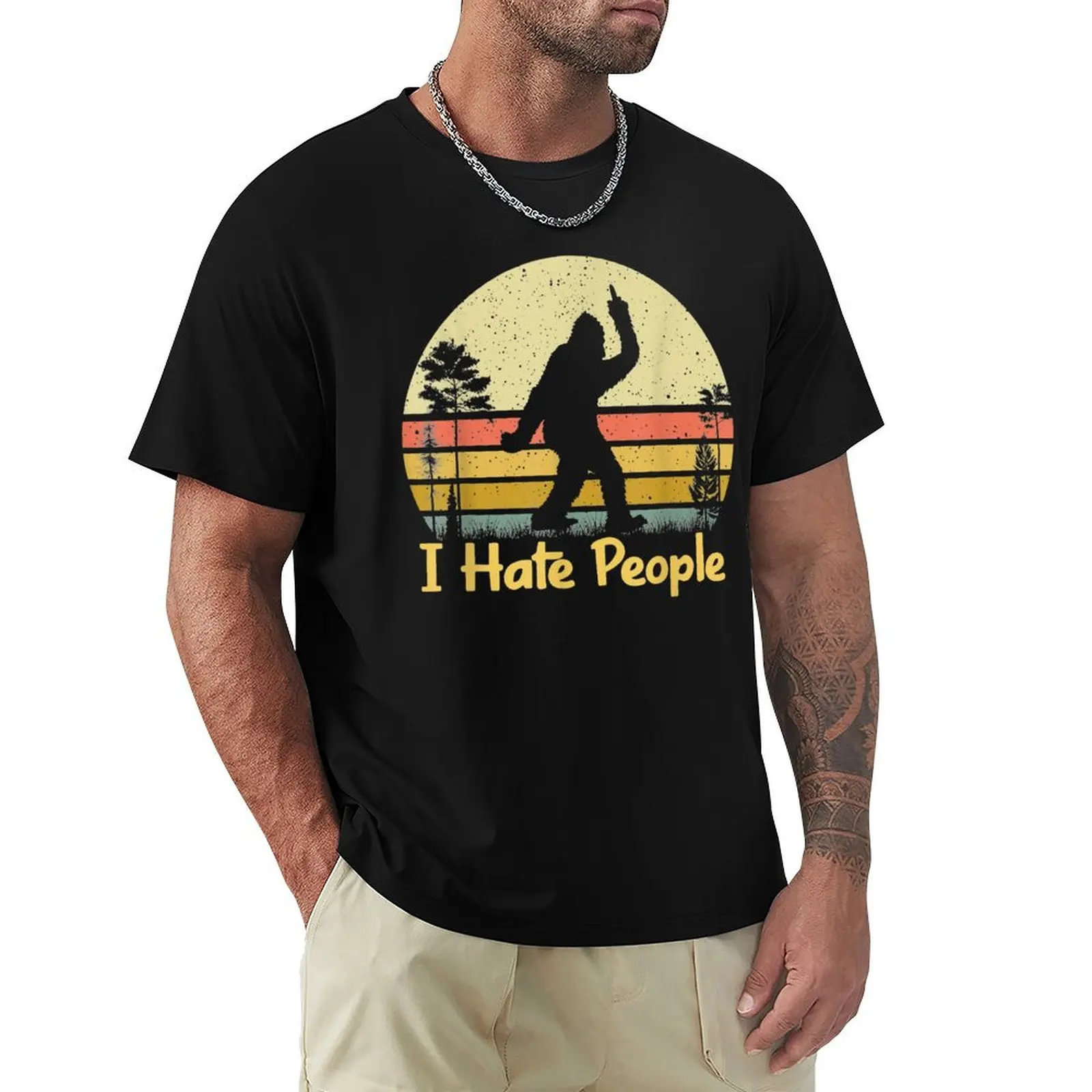 

Retro Camping, Bigfoot Sasquatch Middle Finger I Hate People T-Shirt Anime t-shirt tops Clothing cotton t shirt men