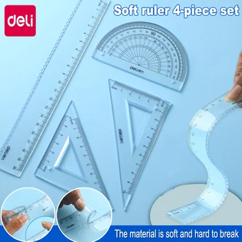 Deliフレキシブルソフト定規セット透明プラスチック定規学生用描画数学幾何学学校文房具曲線定規