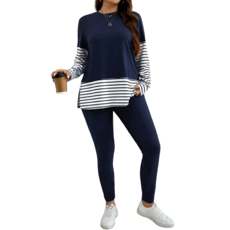 حجم كبير 1XL-5XL جديد المرأة المألوف فضفاض طويل الأكمام السراويل قطعتين مجموعة المرأة عادية مطبوعة قطعتين مجموعات