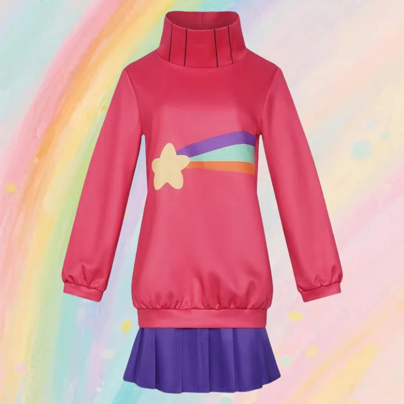 Аниме Косплей Костюм Розовый Топ с Радужными Граффити Фиолетовая Юбка JK Униформа Полный Комплект для Женщин Хэллоуин Карнавал Вечеринка