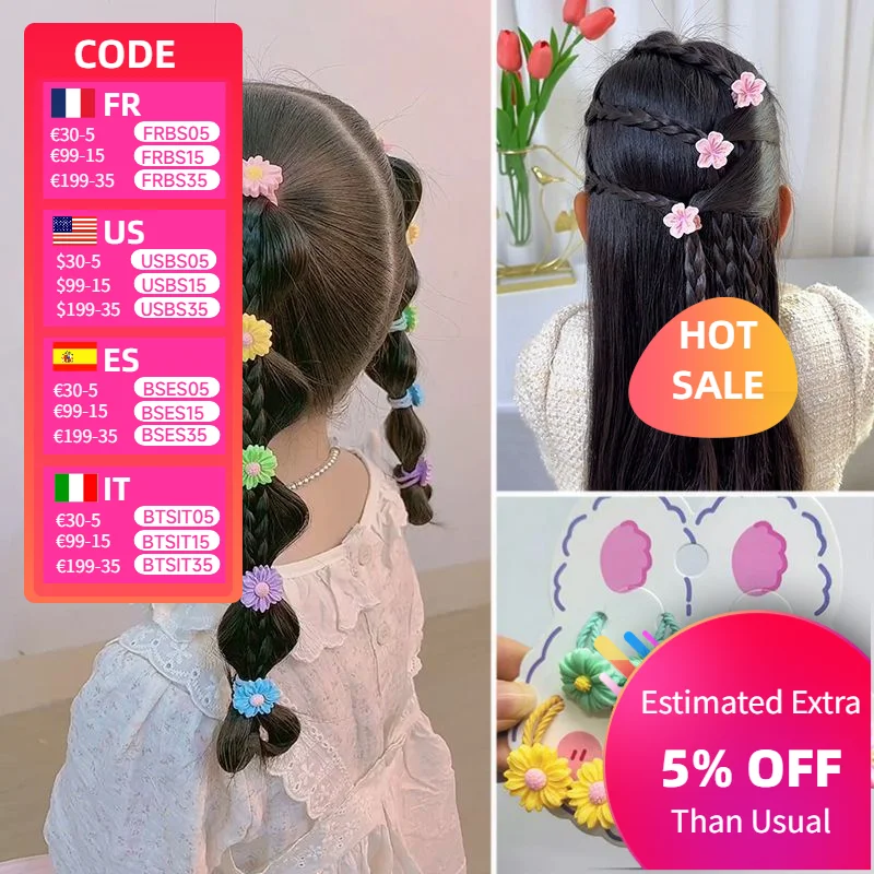 

5pcs Kids Hair Bands Girls Spring Summer Colorful Daisy Hair Ties Sweet Sakura High Elasticity Hair Accessories резинкидля волос