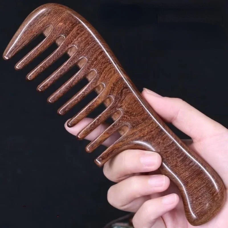 Handmade Hair Combs Anti-Static Natural Golden Sandalwood Scent Hair Detangler Wide Teeth Wooden Comb