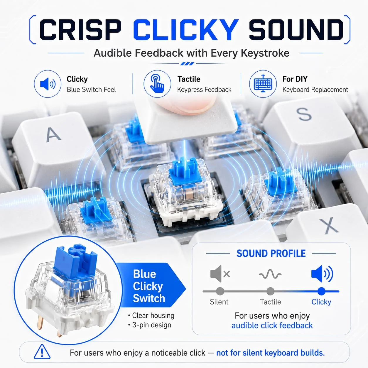 Mechanical Keyboard Switches 50 Pcs 3 PIN Keyboard Clickers for 3D Prints Replacement Dustproof Keyboard Switch with Key Puller - view 4