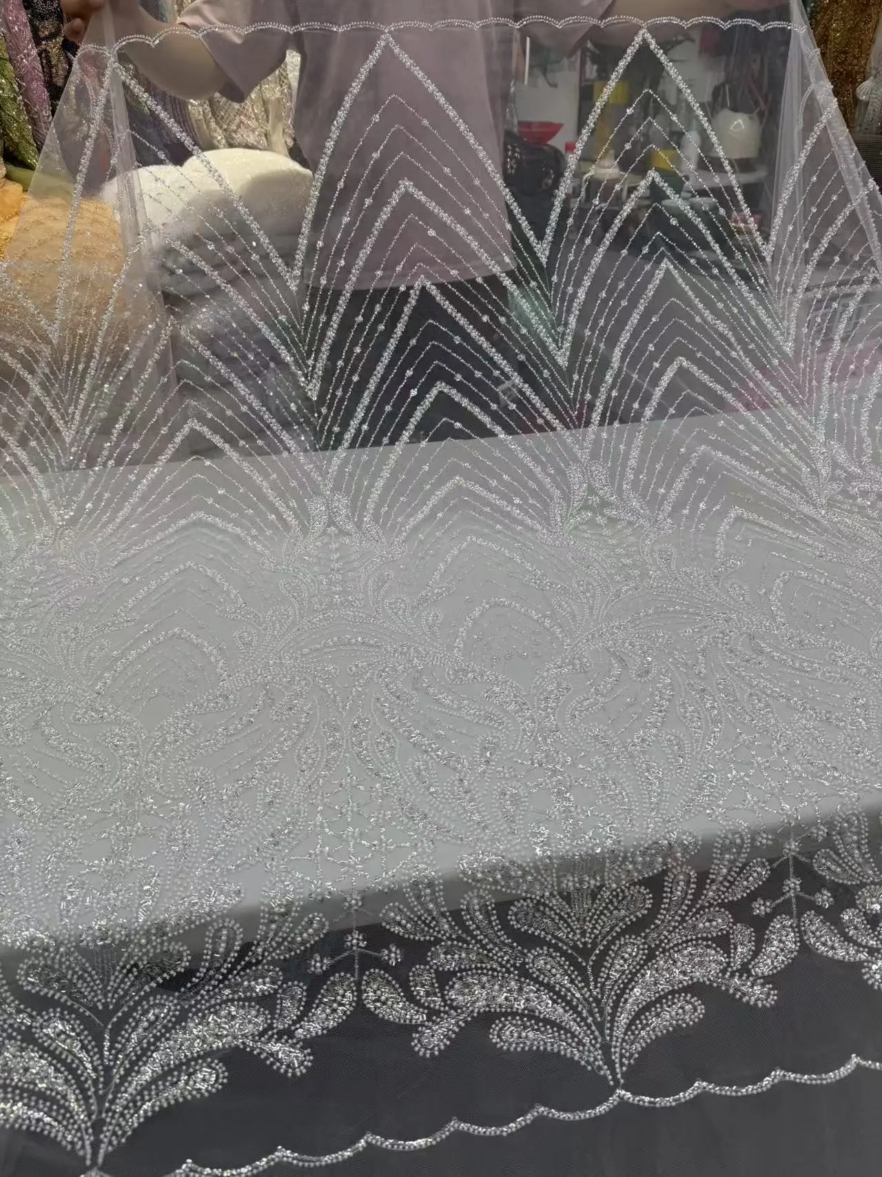 

Nigerian Sequins Lace Fabrics 2025 High Quality African 5Yards Beaded Mesh Nigerian French Lace for Women Party Dresses Sewing