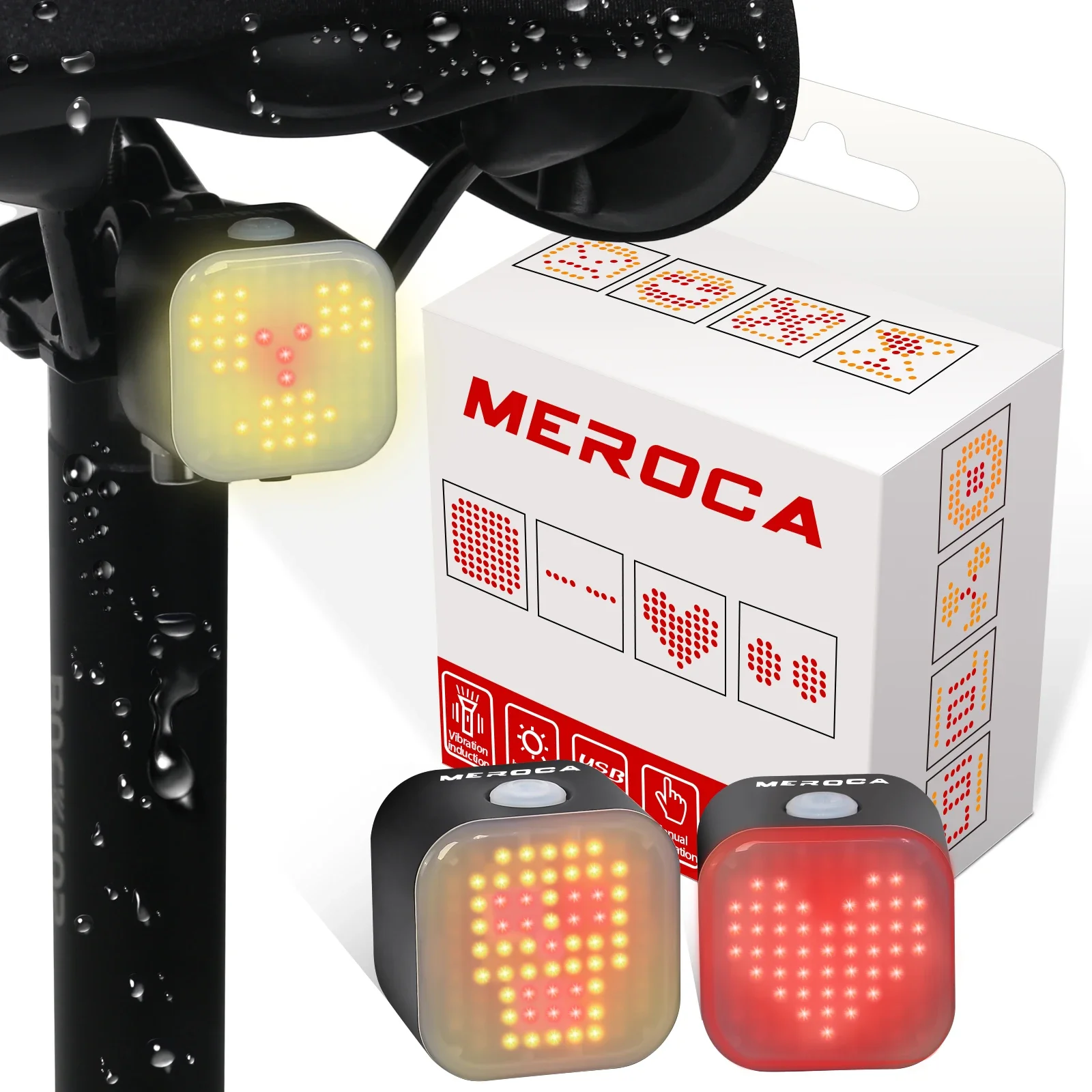 

MEROCA Bicycle Taillight Intelligent Expression Waterproof Bike Red Rear Lamp Cycling Riding Safety Smart Brake Warning Lights