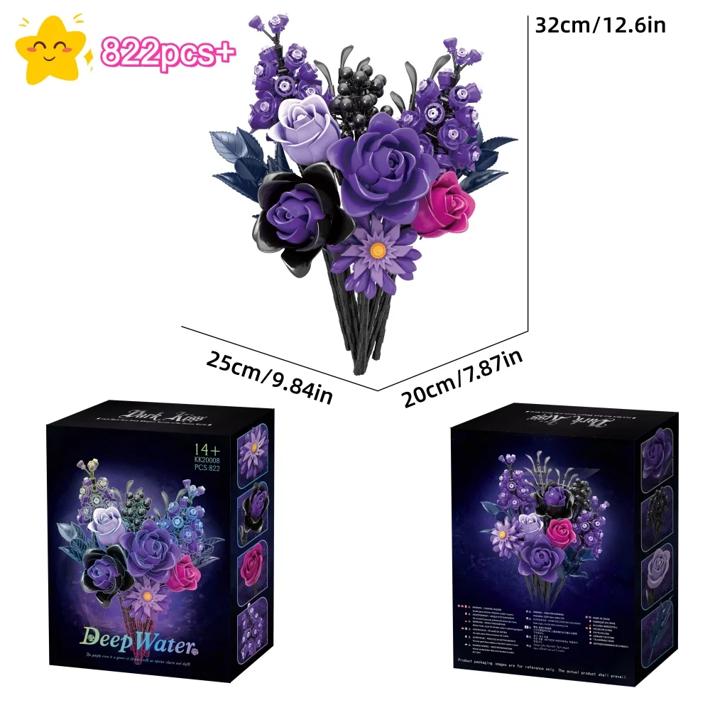 

Creative Romantic Purple Rose Bouquet Building Blocks DIY tabletop decorations Model Christmas Valentines Day Gifts For Women
